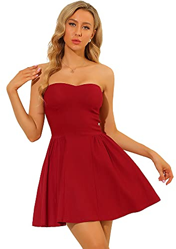 Allegra K Women's Sexy Strapless Party Dress Sweetheart Neck Off Shoulder Sleeveless Halloween Mini Dress X-Large Red