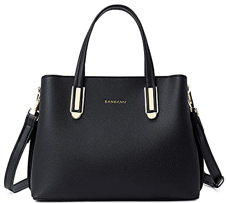 FANDARE Umhängetaschen Elegante Schultertasche Damen Handtasche Frauen PU Leder Wasserdicht Große Kapazität Mittel Büro Schule Einkauf Arbeitstasche Reisen mit Vielen Fächern Henkeltaschen Schwarz