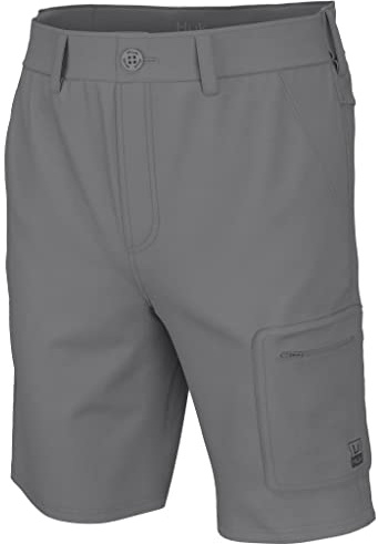 HUK Pantalones Cortos de Pesca estándar de Next Level de 10.5 Pulgadas, de Secado rápido, Gris Nublado, Talla L