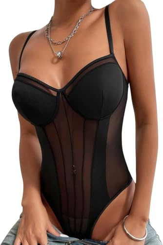 TTPSRY Body sin Mangas Mujer Sexy Bodysuit Corset Transparente Tirantes Finos Moldeador Reductor Vientre Plano Body Elegante Camiseta Monos Jumpsuit Ropa Verano