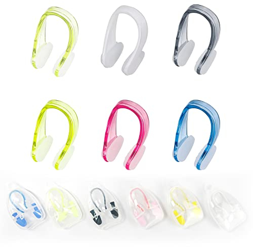 Nasenklammer Schwimmen 6 Stücke Nasenclip Schwimmen Nose Clip Swimming Nasen Klipp mit Aufbewahrungsbox Sanft Allergiefest für Erwachsene Anfänger Kinder Silikagel