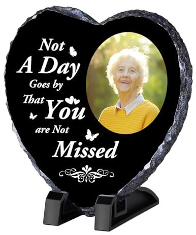 Personalised Memorial Plaque, Custom Rock Slate Frame with Photo Text, Customised Memorial Gifts for Loss of Loved One, Cemetery Decorations for Grave