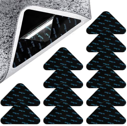 12 Pcs Rug Gripper for Laminate Floor, Double Sided Anti-Slip and Reusable Rug Carpet Grippers Keep Your Area Rug Flat for Washable Rug Pads and all Types and Sizes of Rugs