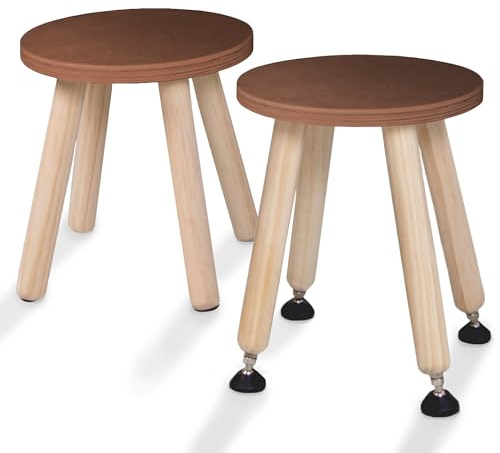 Cateam Taburete de madera para niños y niños pequeños, juego de 2 unidades, nogal, taburete infantil con patas extensibles, taburete sensorial, taburete redondo para niños con pies niveladores