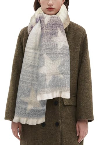 JFAN Schals für Damen Langer Schal Kariert mit Pentagramm-Mustern Winterschal Und Wraps Warmes Schal, Beige+Braun
