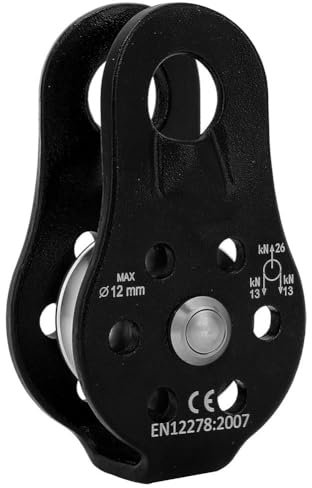 Hominas Poulie Escalade, Poulie De Renvoi De 26 KN en Alliage D'aluminium Simple Corde Poulie pour L'extérieur des Escalade Rappel 12 mm, Noir