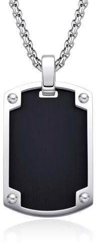 Dada Gioielli - Collar Hombre de Acero Inoxidable con Colgante Chapa Militar personalizable estilo Top Gun color Negro o Plata satinado, Regalo Papá