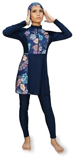 Musuly Burkini Floreale Modesto e Completo con Gonna (Blu Floreale, 3XL=50)
