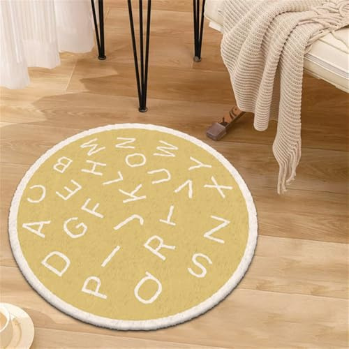 YATOLA Alfombras Ronda Salón Alfombra Habitación Lavables para Dormitorio Antideslizante de Cama Infantil Peluche Fácil Cuidar, Alfombra de Juegos Lavable Rosa Verde Alfagrama (Amarillo, 120x120cm)