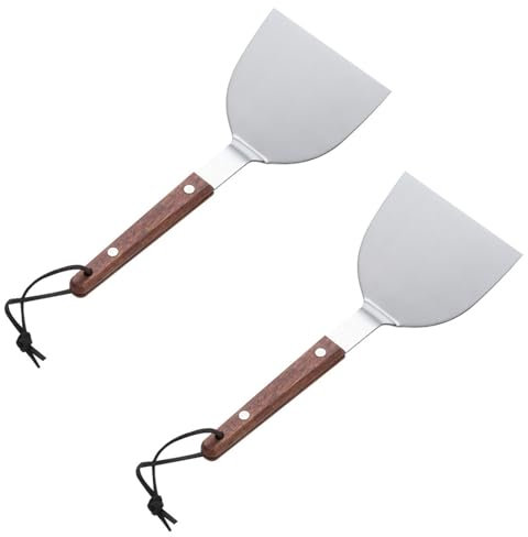 WAZUBC 2 Piezas Espátulas para Plancha, Espátulas Teppanyaki con Mango de Madera Espátula de Metal de Acero Inoxidable para Plancha Parrilla de Barbacoa y Cocina Plana (mediana)