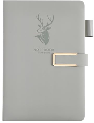 OFFCUP Cuaderno Rayado A5, Cuaderno de PU de 160 Páginas, Diario de Rayas con Tapa Dura de 80gsm, Banda Elástica Bloc de Notas para Escribir Trabajar Estudiar Agenda (Gris)