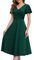 Fynadressr Vintage Cocktail Dresses for Women Semi Formal V-Neck Dressbirthday Dress Short Sleeve Ruched Wrap A Line Midi Dress with Belt Dark Green M