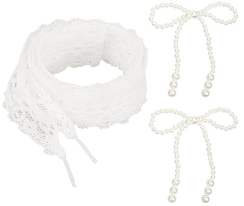 EHDWXVZM 1 Paire De Lacets De Dentelle Blanche Et 2 Morceaux De Décorations De Chaussures D'Arc, Lacets Mignons Et Simples, Accessoires De Chaussures Pour Femmes, Décorations De Chaussures.