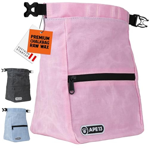 APE13® Chalkbag Bouldering in 3 Colours - Robust Magnesia Bag with Roll Top & Magnetic Closure - Chalk Bag Large with Brush Holder & Zip Pockets - Climbing & Boulder Accessories