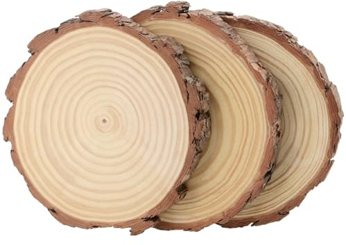 CHUIFAI 3 Stücke Holzscheiben 20-25cm Durchmesser, Runde Holzscheiben zum Basteln, Naturkiefer Holzkreise Baumscheiben ohne Loch für Weihnachten, Hochzeit Tischdekorationen