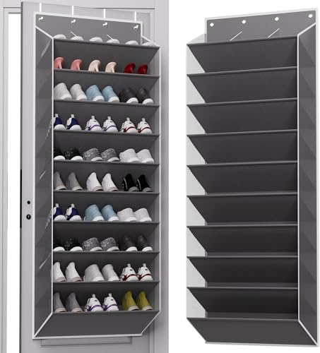 TAHAVICE 10 Tier Over Door Shoe Storage, Hanging Shoe Rack Holds Up 30 Pairs, Large Space Saving Shoe Organiser with Breathable Mesh Fabric, Multi-Purpose Door Storage for Bedroom, Dorm, Closet