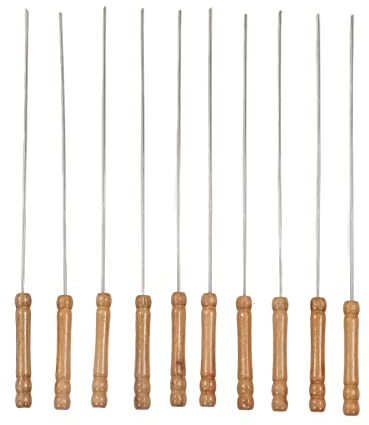 ZJchao Brochetas para Kebab, 10 Unidades, Mango de Madera, Acero Inoxidable, Reutilizables, de Metal, para Barbacoa Al Aire Libre, 30 Cm