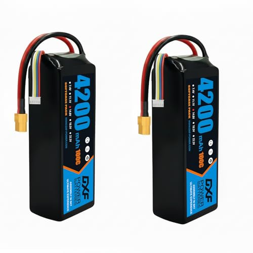 DXF Batterie LiPo 4S 14,8V 4200mAh 100C avec Prise XT60 pour Voiture RC Camion Avion Hélicoptère Bateau Quadricoptère - Pack Batterie Rechargeable Haute Décharge 2 Pièces