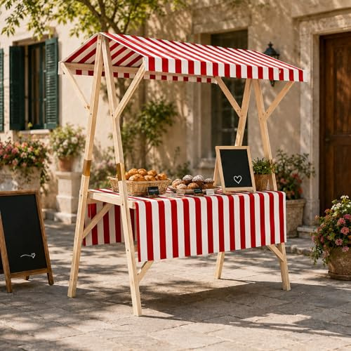 STCERY Carrito De Venta para Exteriores, Puesto Plegable con Toldo para Mercado De Agricultores, Expositor Portátil para Alimentos, De Uso Versátil(Red,150cm/59in)