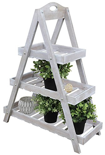 Multistore 2002 Holz Blumenetagere mit 3 Ebenen 24x60xH70cm Altweiß Blumentreppe Gartenregal Blumenbank Blumenständer