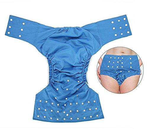 Adult Pocket Diaper,Fleece Cloth Incontinence Pants Adjustable Nappy Pant Prevent Side Leakage Washable Reusable Diaper Pants for Incontinence Care(Dark Blue)