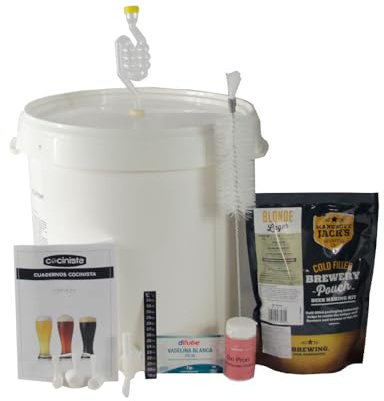 Kit para hacer cerveza casera 30 L con fermentador 30 litros, extracto de malta tipo Lager y guía paso a paso, equipo básico iniciación homebrewing