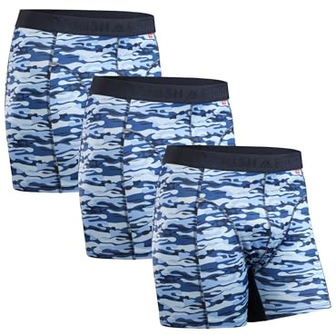 DANISH ENDURANCE Mens Boxers, Anti Chafing, Long Leg or Regular, Sports Underwear Men, Running Boxers, 3 Pack, Blue Camouflage, X-Large