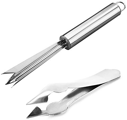 Ananas - Pelapatate in acciaio inox a forma di V, 1 pelapatate, 1 clip da taglio, pala per occhi di ananas, può anche rimuovere il tronco per fragole, patate, carote, ecc