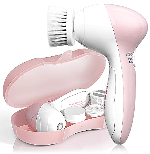 TOUCHBeauty Brosse Nettoyante Visage Électrique 360°, 3 Têtes Rechange, pour Nettoyage Profond Anti-Points Noirs, 2 Réglages de Vitesse, Appareil Rechargeable avec Étui de Voyage (Rose Opale)