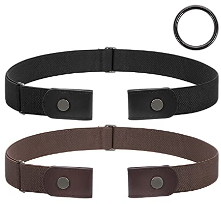 JasGood 2 Stück Herren Elastischer Gürtel Ohne Schnalle, Schnallenloser Gürtel Schnallenfreier Unsichtbarer Gürtel für Herren 3,5cm Breite, Schwarz/Kaffee, S-L, 60cm(Für Hosengröße 70cm-120cm)