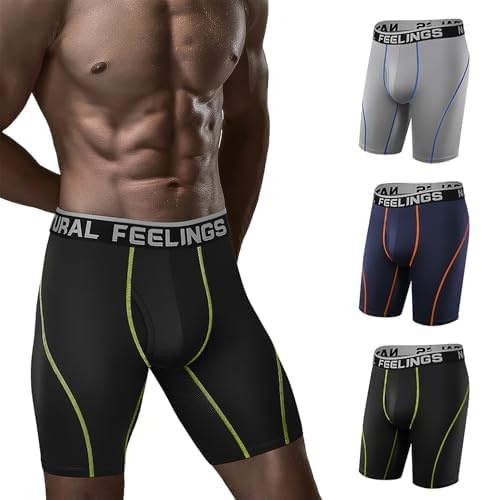 Natural Feelings 9in Lot de 3 Boxer Homme Long Calecons Homme Elastique sous-vêtements Homme Boxer Hommes Sport Boxer Anti Transpiration Classic XXL