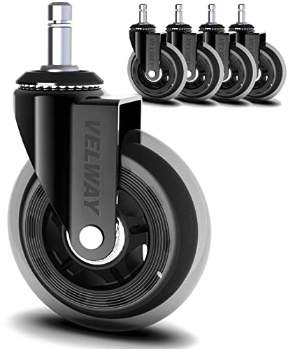 Velway 5Pcs Ruedas Giratorias para Sillas de Oficina, Rueda de Repuesto de Goma Silencioso y Universal, Seguro para Pisos de Madera, Alfombras, Laminados y Baldosas (3in-11mm)