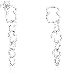 TOUS Pendientes Largos de Plata de Primera Ley para Mujer con Cierre a Presión, Motivo Osos, Versátil y Elegante, Colección Carrusel