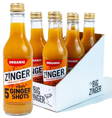 Zinger 5 Shot - Organic Ginger Shots (6x330ml) | 30 Servings | Refreshing Fiery Ginger Drink | Organic Ingredients, Vegan and Gluten Free | No Added Sugar