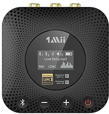 1Mii B06HD+ Récepteur Bluetooth 5.1 - Adaptateur Bluetooth Hi-Res avec LDAC aptX HD & aptX LL Contrôle du Volume sur écran OLED, Adaptateur Audio sans Fil pour amplificateur/récepteur AV
