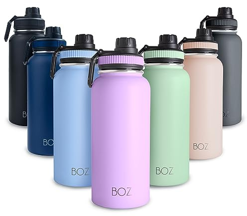 BOZ Stainless Steel Water Bottle - Vaccum Insulated Water Bottle 32 Oz - Wide Mouth BPA Free Sport Water Bottle for Gym with Spout Lid - Thermal Hot & Cold 1 Litre Lavender Water Bottle