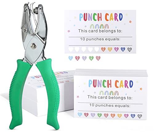Punch Cards, 200 Pack Reward Punch Cards with Heart Handheld Puncher Soft Grip Behavior Incentive Awards for Kids Teacher Classroom School Supplies Home Loyalty Gift Cards 3.5 x 2