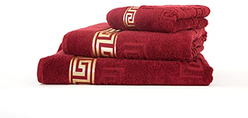 Arle-Living Luxus Medusa Duschtuch 70x140 cm - Bordeaux - feinste Baumwolle/Hochflor Frottee mit Medusa Flachprägung und Goldener Medusa Bordüre (Bordeaux, Duschtuch 70x140 cm)