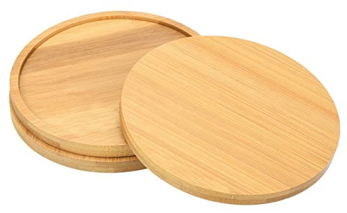 PATIKIL Plant Pot Saucer 5 Inch OD, 3 Pack Bamboo Round Flower Drip Tray for Home Indoor