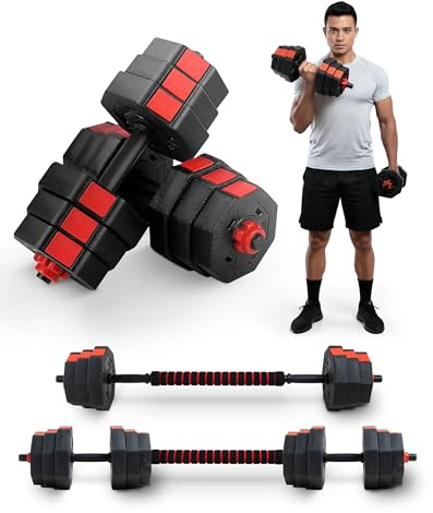 Kayman Adjustable Dumbbell Set 20kg – Non-Rolling Weights for Strength Training, Bodybuilding & Weight Lifting – Convertible Dumbbells to Barbell, Home Gym Equipment for Muscle & Strength Building