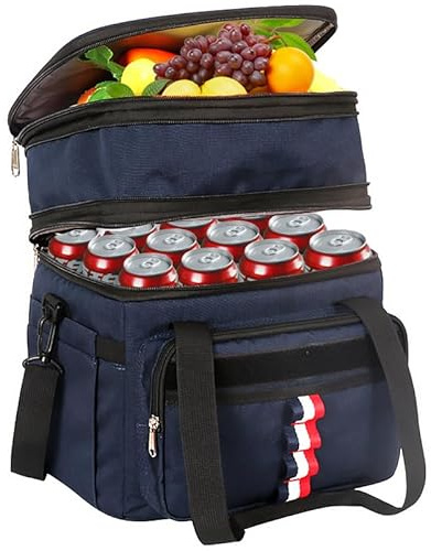 Neloheac 20L Borsa Frigo Morbido Doppio Ponte, 12+Ore Borsa Termica Porta Pranzo Espandibile Impermeabile, Borsa Frigo Portatile per Viaggio Campeggio Spiaggia, Navy Blu
