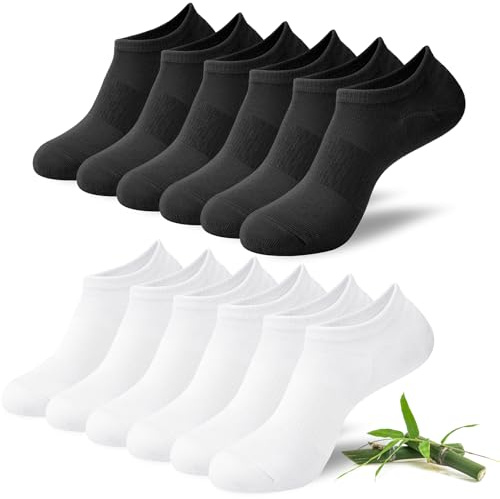 Niofind Bamboo Trainer Socks for Womens & Mens, 6 Pairs, Non Slip No Show | 72% bamboo low cut liner socks with silicone heel grips; breathable invisible footies for trainers, loafers, and boat shoes.
