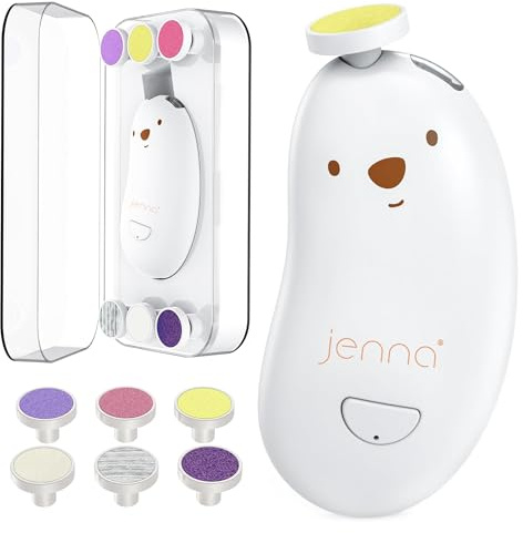 Jenna® | New Lime per unghie elettriche bebe 6 punte adattabili | Taglio unghie bebe senza dolore accessorio bebe nascita | Basso rumore luce incorporata | astuccio per la cura della nascita (bianco)