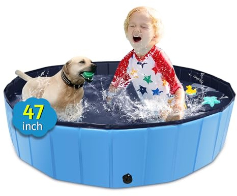 CACSPS Piscine Pliable surdimensionnée en Plastique Dur Portable pour Chiens, Chats et Enfants, Animaux domestiques, Chiot - 120 x 30 cm - Bleu