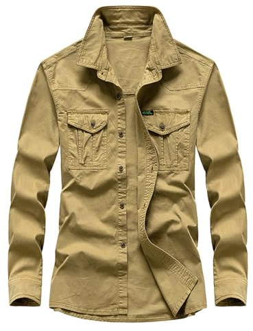 Gefomuofe Camisa Táctica de Secado Rápido para Hombre Camisa Funcional Outdoor Manga Larga Camisa Transpirable para Hombres Camisa Militar Ejército Protección UV con Bolsillos, caqui, XL