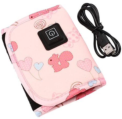 Abaodam Insulated Baby Bottle Warmer Cover USB Portable Feeding Bottle Sleeve for Travel and Outdoor Use Pink Squirrel Design Random Color