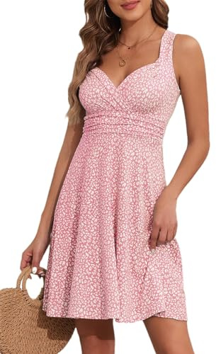 YUTILA Robe d'été pour femme - Col en V - Sans manches - Motif floral - Robe légère - Robe de plage