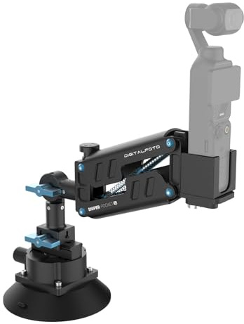Bilfäste för Osmo Pocket 3, Sugkoppsfäste med vertikal Z-axeldämpning och säkerhetslina, Belastning upp till 60 kg, Aluminiumlegering, Kompatibel med DJI Osmo Pocket 3 och GoPro actionkameror.