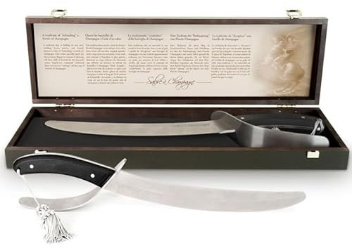 Sciabola Hussard per Champagne, Manico in Legno d'Ulivo, Impugnatura in Acciaio Inox, Cofanetto Regalo
