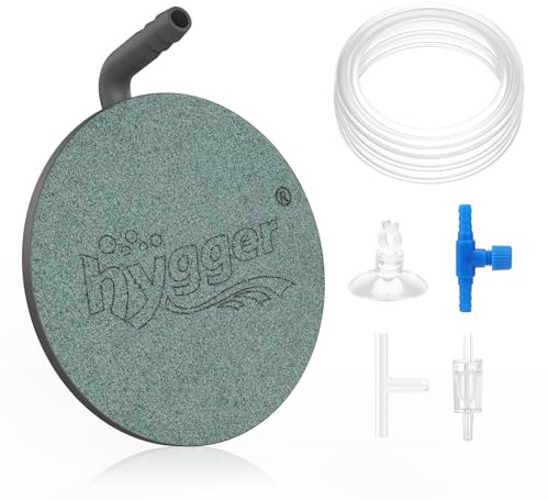hygger Air Stone for Fish Tank Oxygen Diffuser Nano Oxygen Aerator Round Disk Aquarium Air Stone Bubbler Set with Adjustable Control Valve Air Tube 2M T Connector Check Valve Suction Cup, 78mm